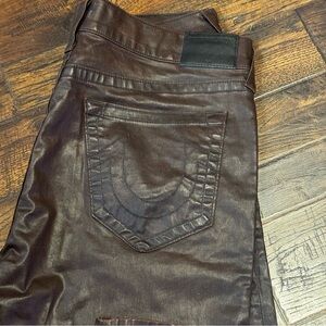 True Religion Dean Leather-look Coated Dark Brown Men's Tapered Jeans 38x32